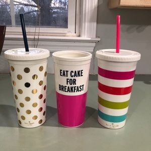 Kate Spade Tumblers. MISSING ONE LID AND STRAW.